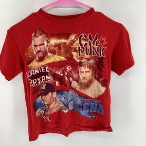 CM Punk John Cena WWE Superstars Red Tee Boys Sz 10/12